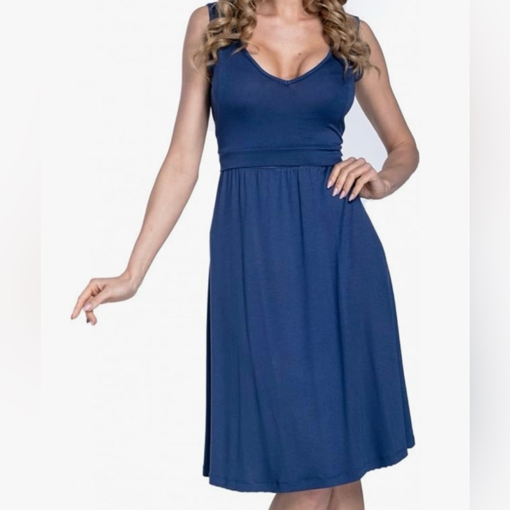 Happy Mama Boutique Navy Blue Sleeveless Midi Dress